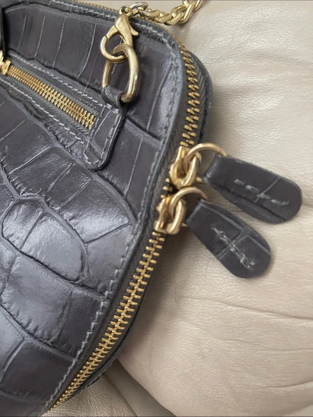 Pratesi Firenze Croc-Embossed Crossbody Bag in Blue with Gold Chain